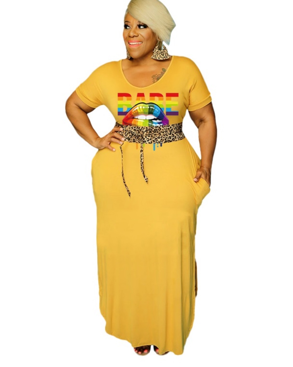 Plus Size Summer Print Pocket Long Dress