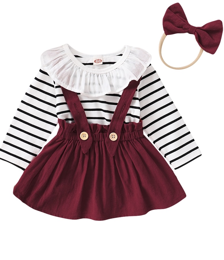 Kids Girl Print Long Sleeve Shirt and Bib Skirts