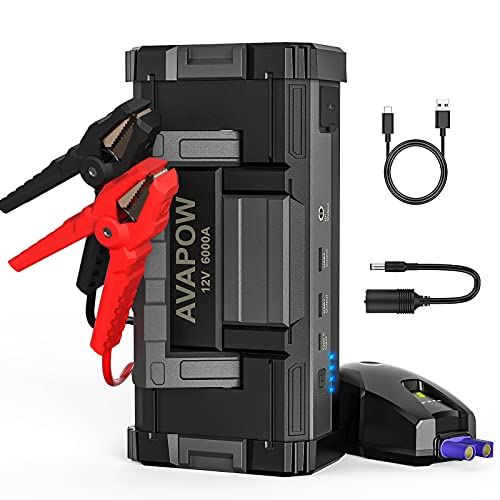 6000A 32000mAh Car Battery Jump Starter with Dual USB Quick Charge,  Built-in LED Bright Light and DC Output