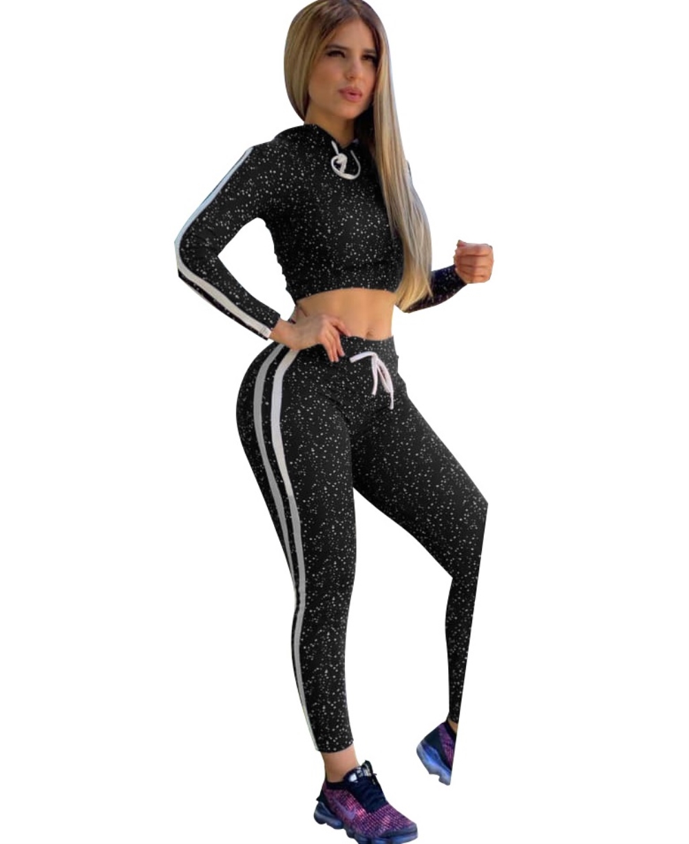 Sports Print Crop Top and Pants Tracksuit