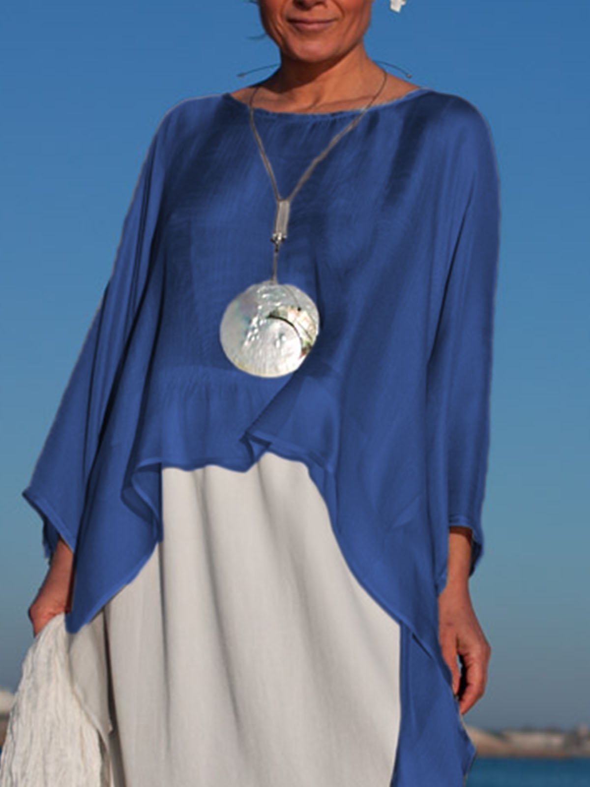 Silk-Chiffon 3/4 Sleeve A-Line Shirts & Tops