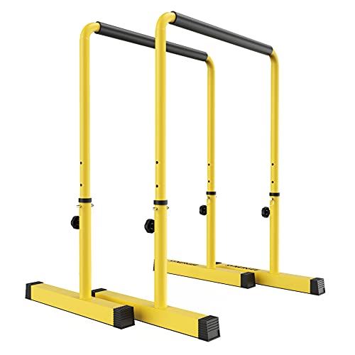 Synergee Dip Bar, Adjustable Dip Station from 30�� �C 39�� for Dips, Inverted Pull Ups-  Yellow.