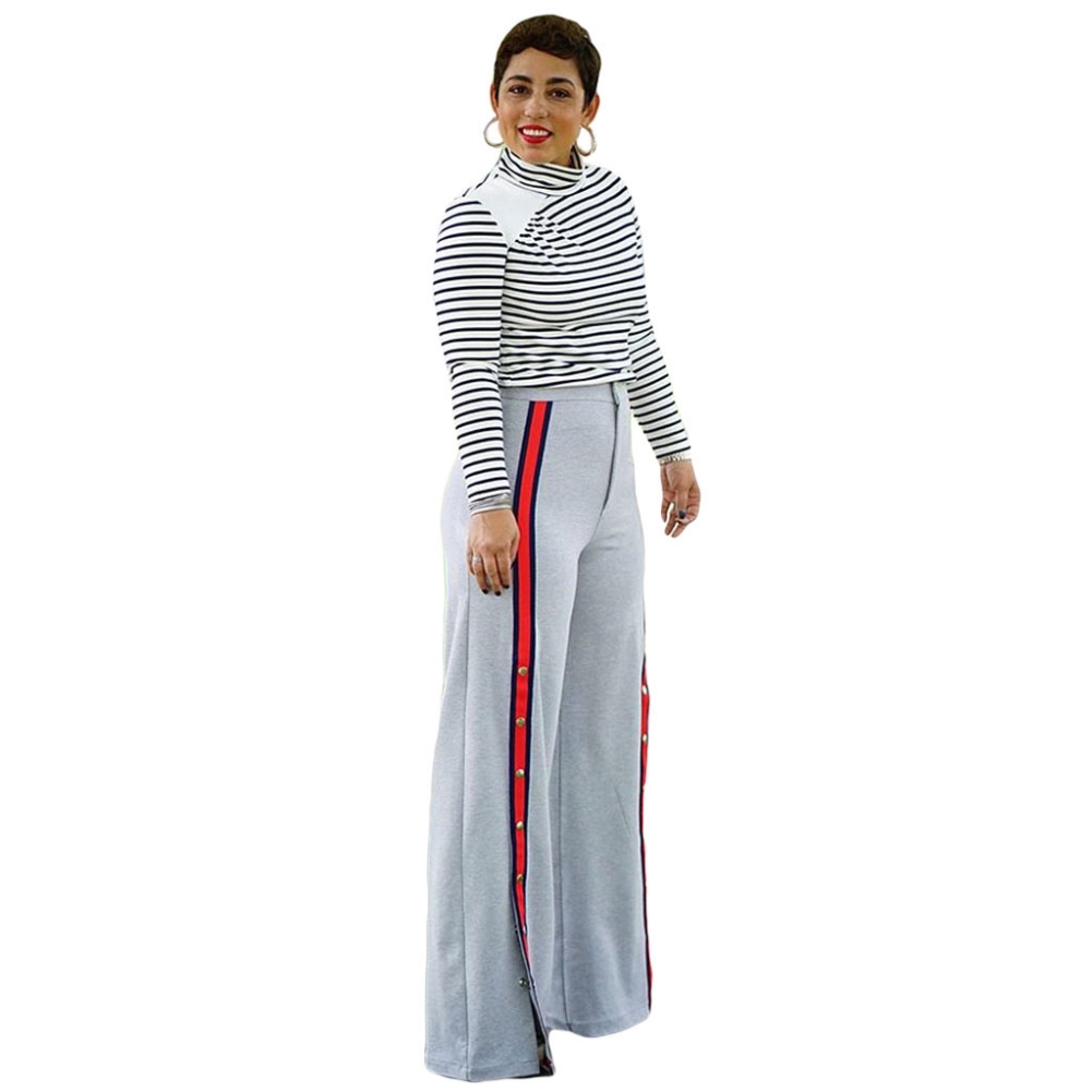 Casual Grey High Waist Slit Trousers