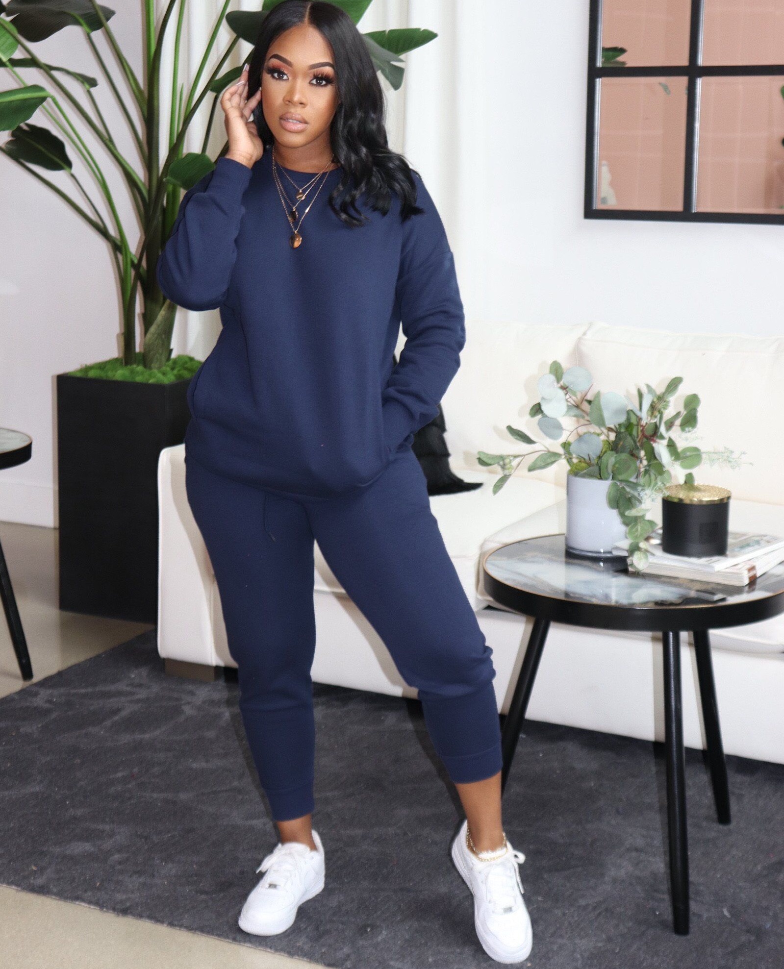 Autumn Casual Solid Plain Round Neck Sweatsuit