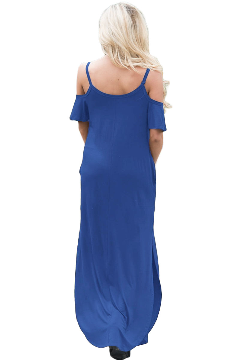 Blue Sassy Open Shoulder Maxi Dress