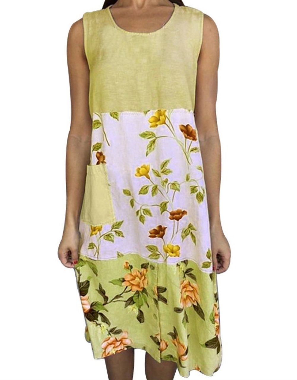 Summer Contrast Floral Sleeveless Boho Shirt Dress