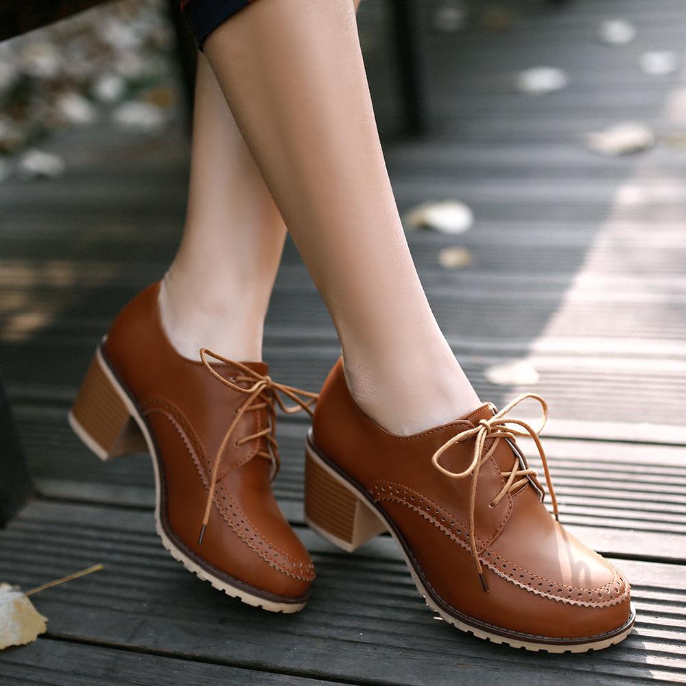 Women Daily Spring/Fall Lace-up PU Chunky Heel Boots