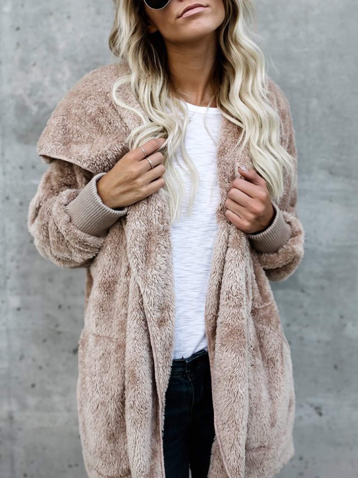 Hoodie Casual Batwing Reversible Shift Fluffy Coat