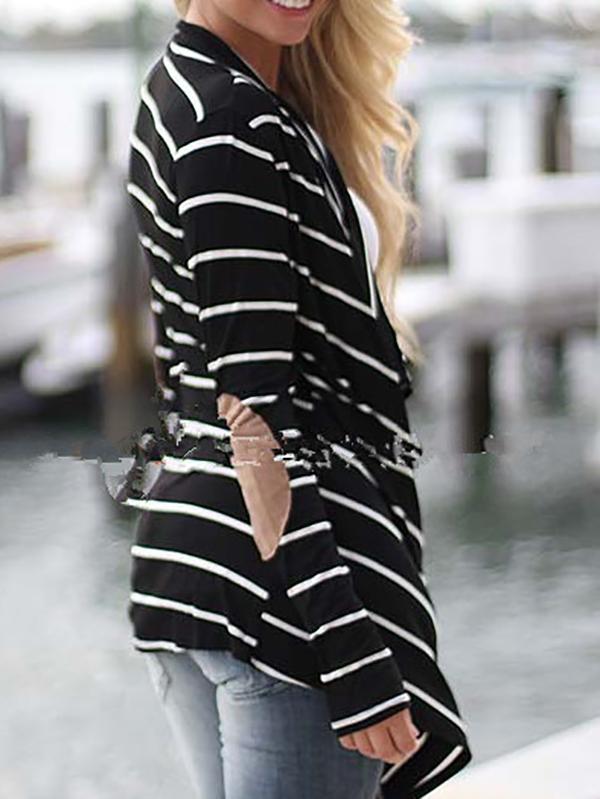 Black And White Striped Loose Knit Cardigan