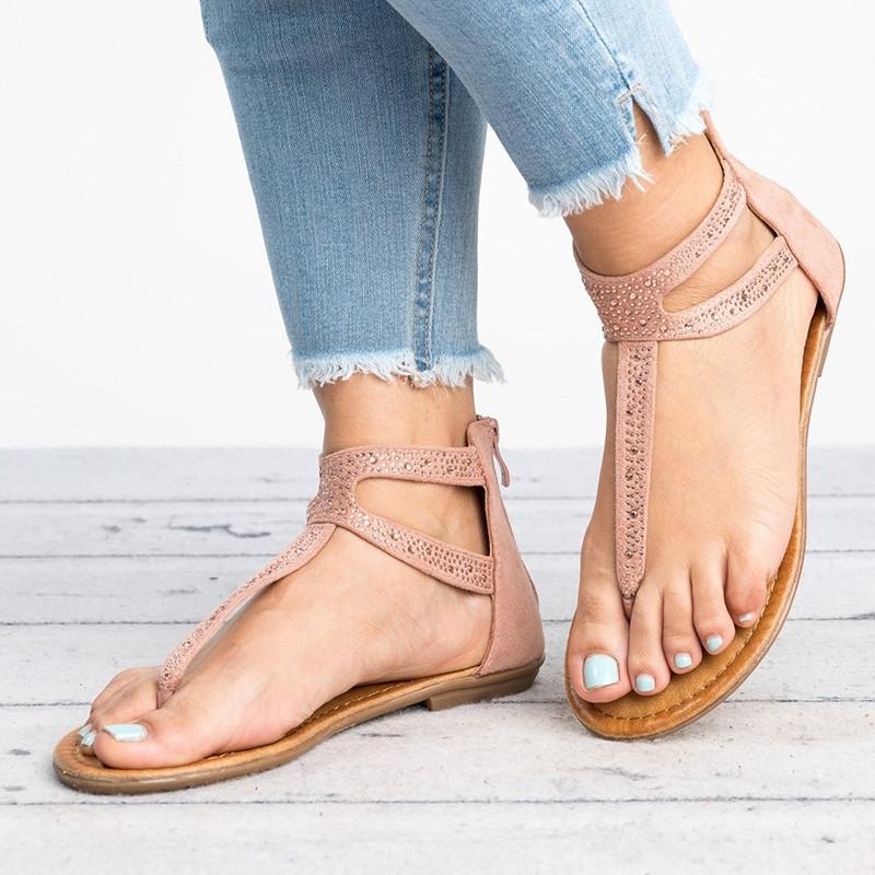 Plus Size Rhinestone PU Zipper Sandals