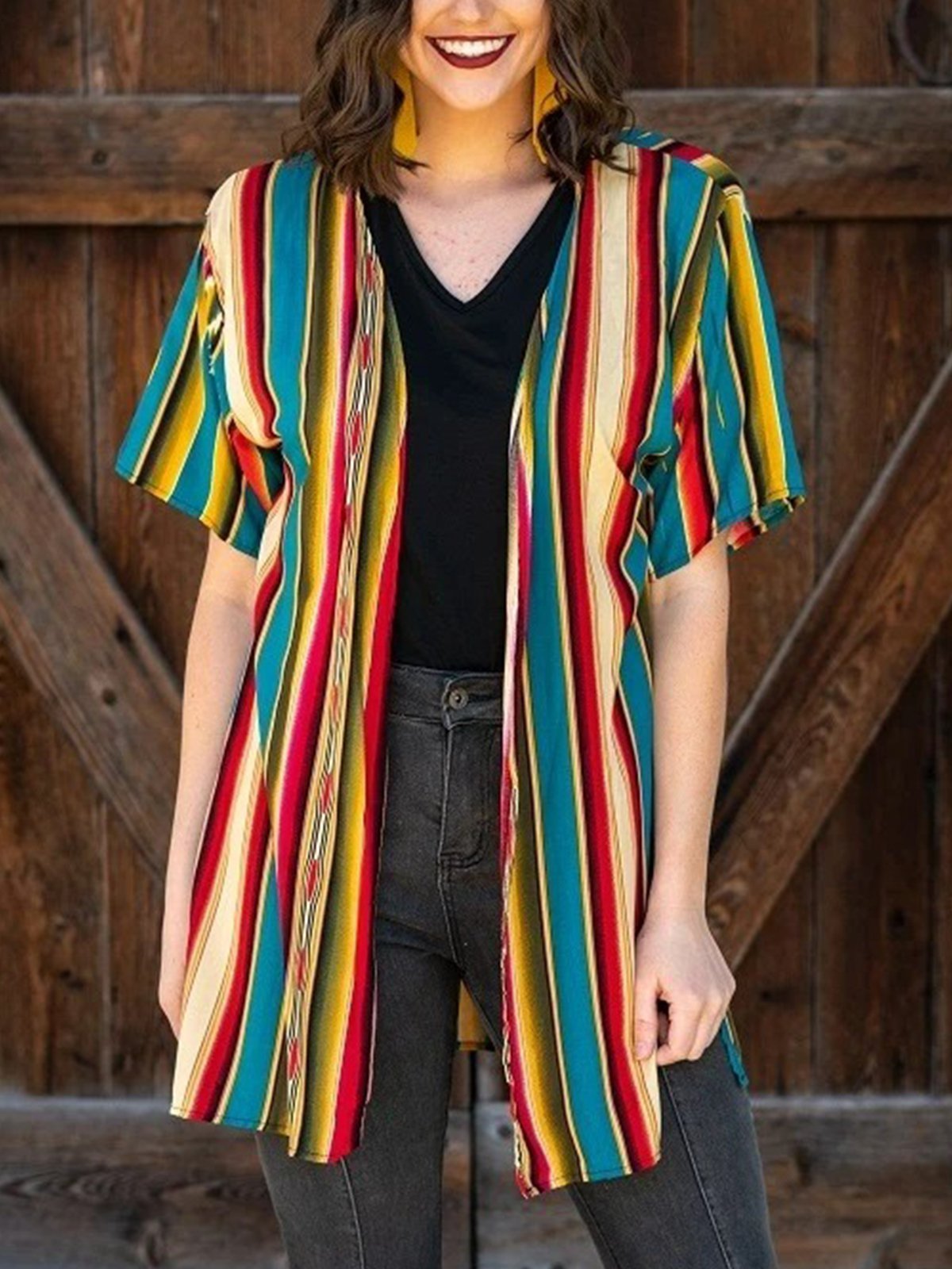 Short Sleeve Shirt Collar Stripes Shift Shirts & Tops