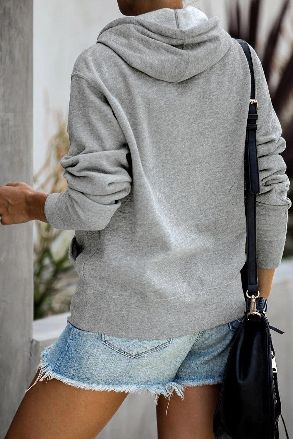 Gray Stay Home Squad Pocketed Cotton Blend Hoodie