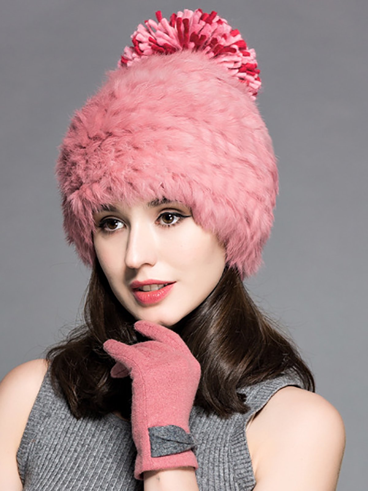 Faux Fur  Double-layer Warm Knit Hats
