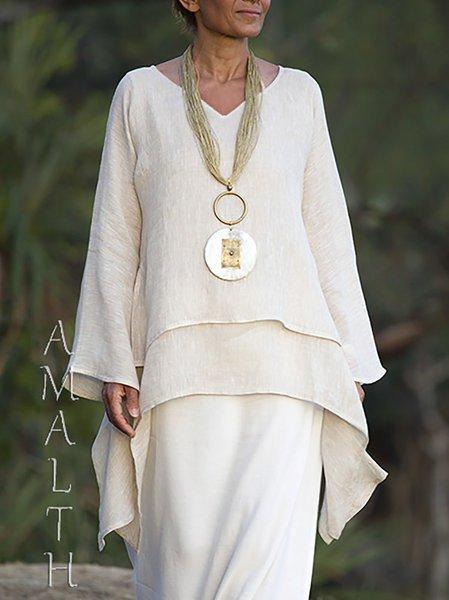 Asymmetrical V Neck Long Sleeve Shirts