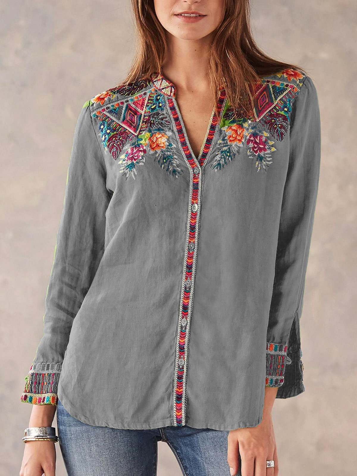 Casual Long Sleeve V Neck Shirts & Tops