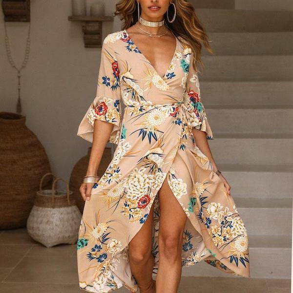 Explosive Printing Horn Sleeve Plus Size Dress