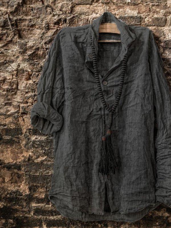 Long Sleeve Solid Buttoned Basic Shirts & Tops