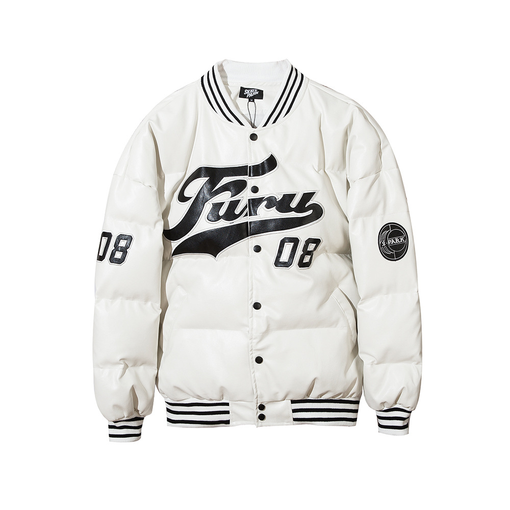 字母刺绣加厚皮衣男式ins欧美潮牌棉衣bf原宿风街头潮流宽松棉服