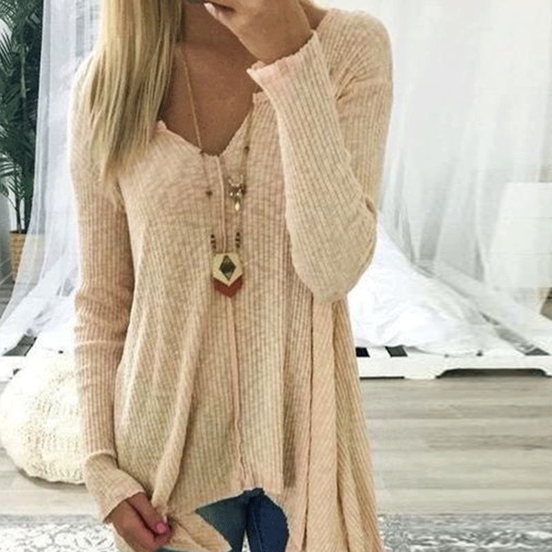 V-Neck  Asymmetric Hem Sweaters