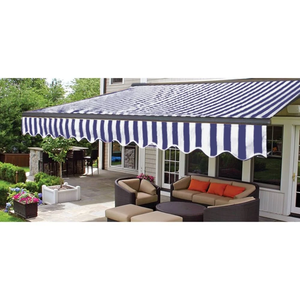 Aleko Sunshade Half Cassette Retractable Patio Deck Awning 13x10 ft Blue/White Color
