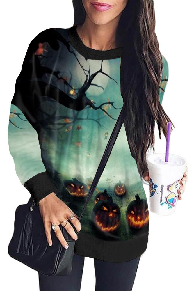 Green Halloween Element Print Sweatshirt