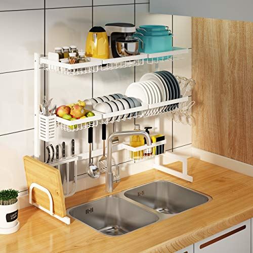 Large Dish Drainer for Kitchen Storage Counter Organization, Stainless Steel