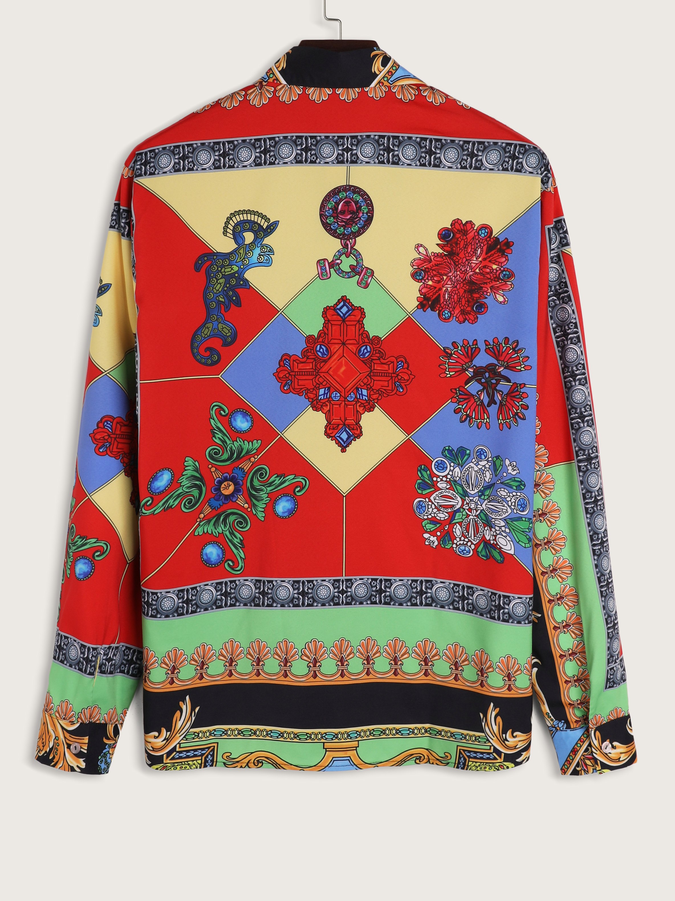 Men's Baroque Style Print Long Sleeve Blouse