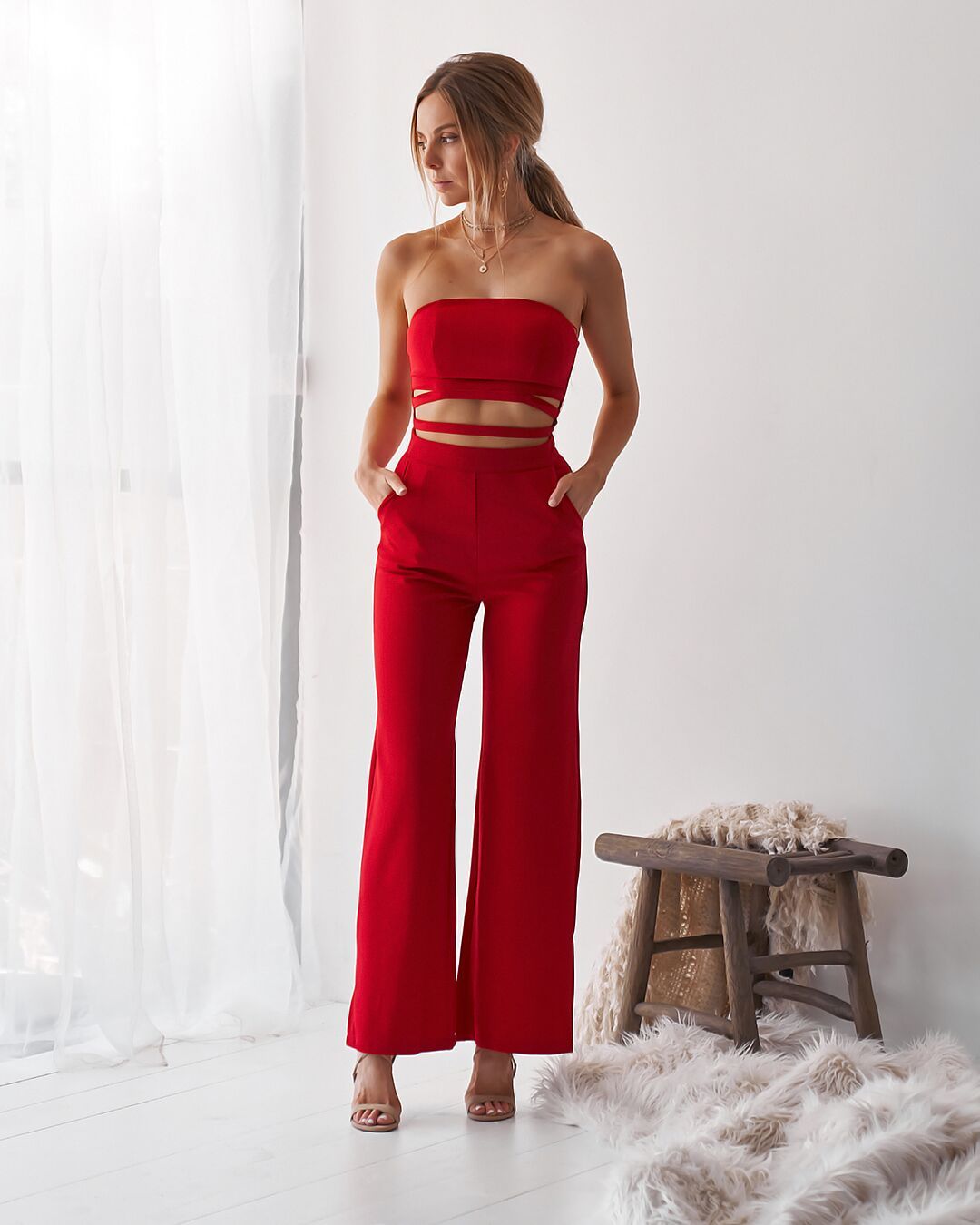 Sexy Strapless Cut Out Sheer Jumpsuit