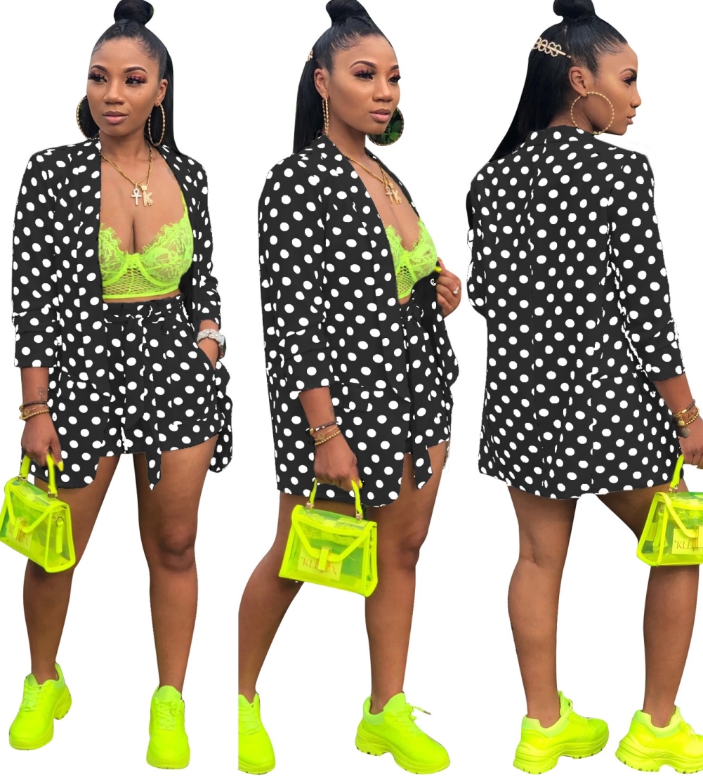 Polka Print Blazer and Shorts Set