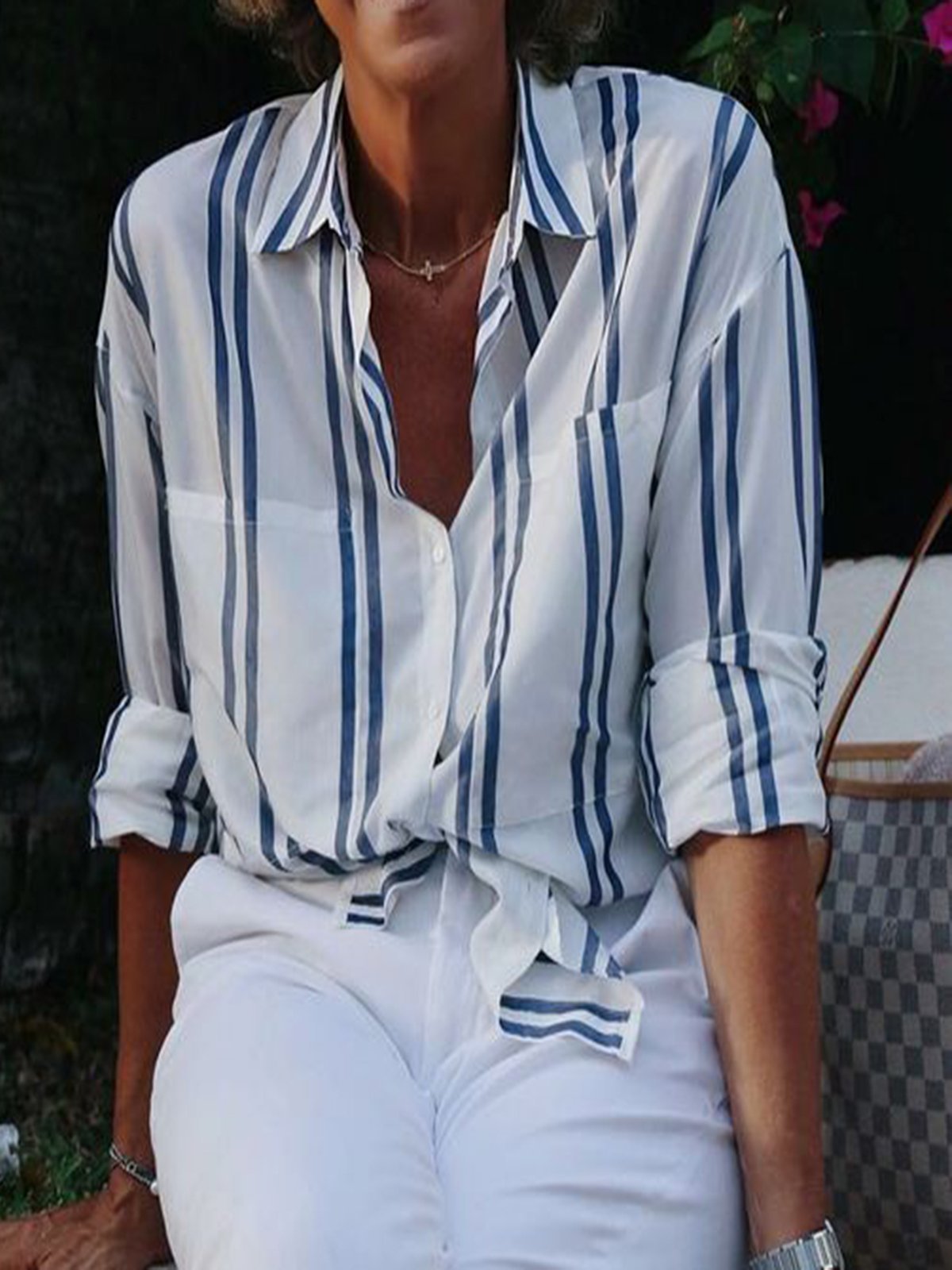 Blue Stripe Long Sleeve Casual Shirts & Tops