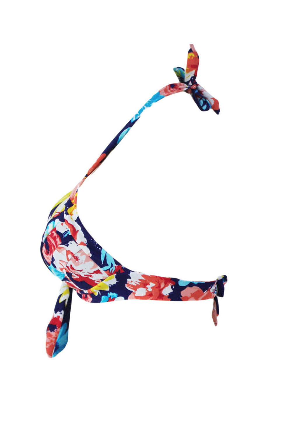 Blooming Navy Retro Tie Front Bikini Top