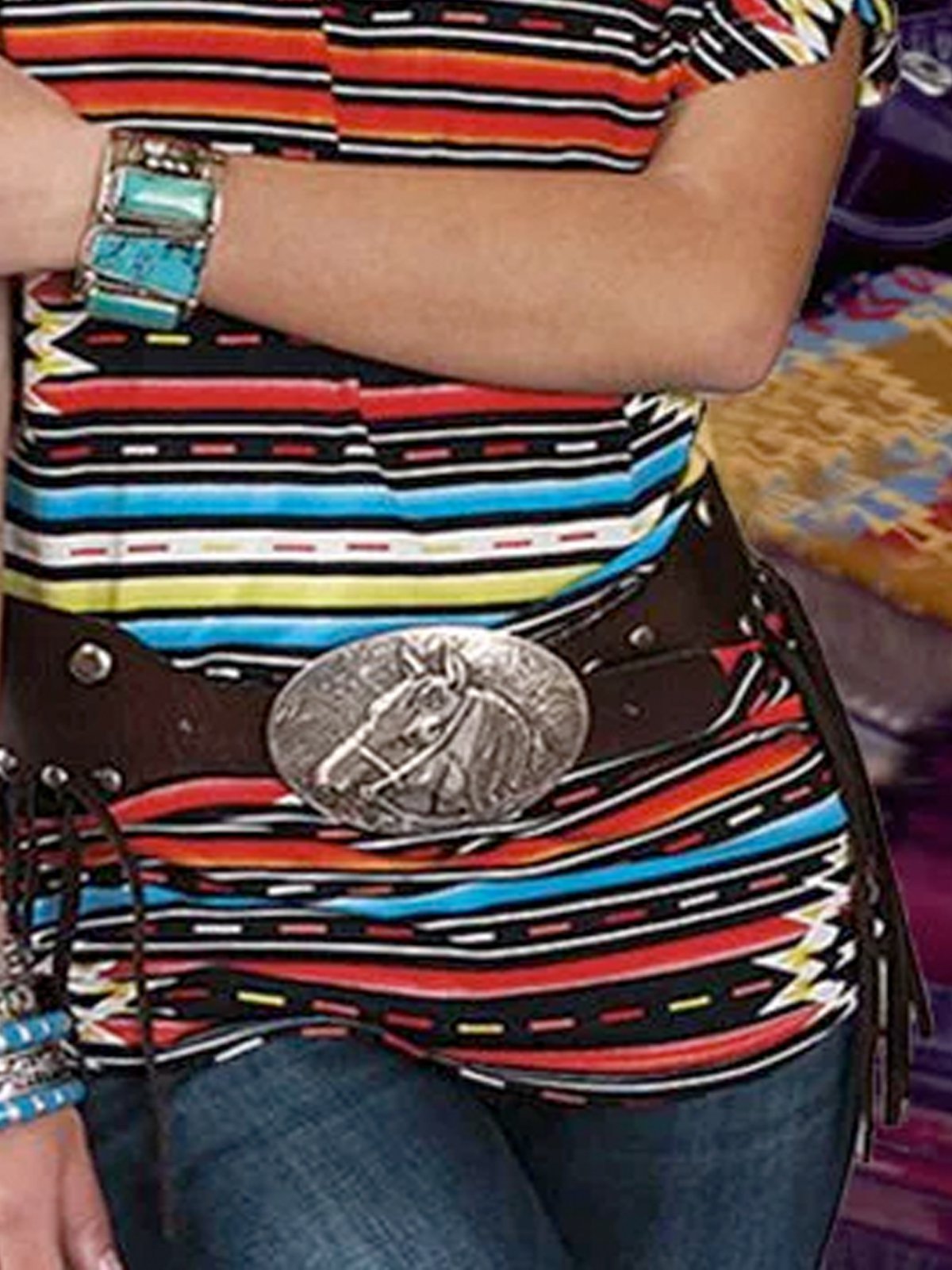 Red Short Sleeve Cotton-Blend Stripes Shirts & Tops