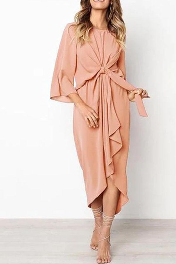 Elegant Pure Color Bow Long Sleeve Evening Dress
