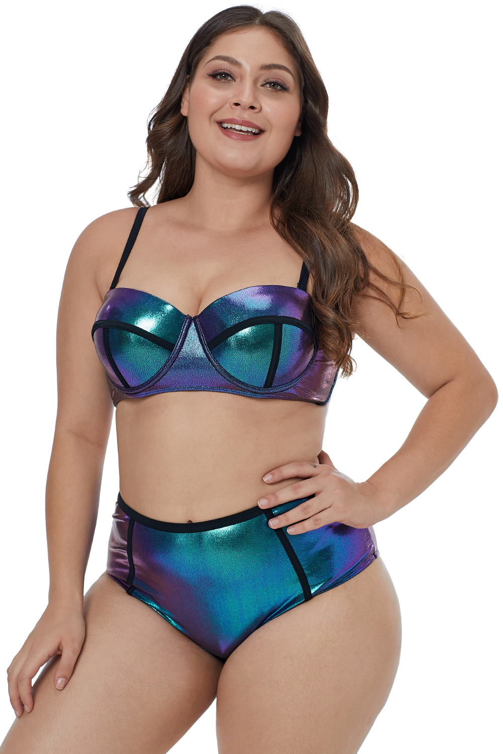 Shiny Metallic Look Plus Size Swimwear