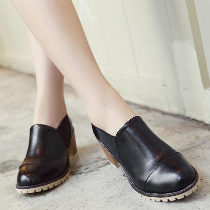 Women PU Booties Casual Comfort Chunky Heel Shoes