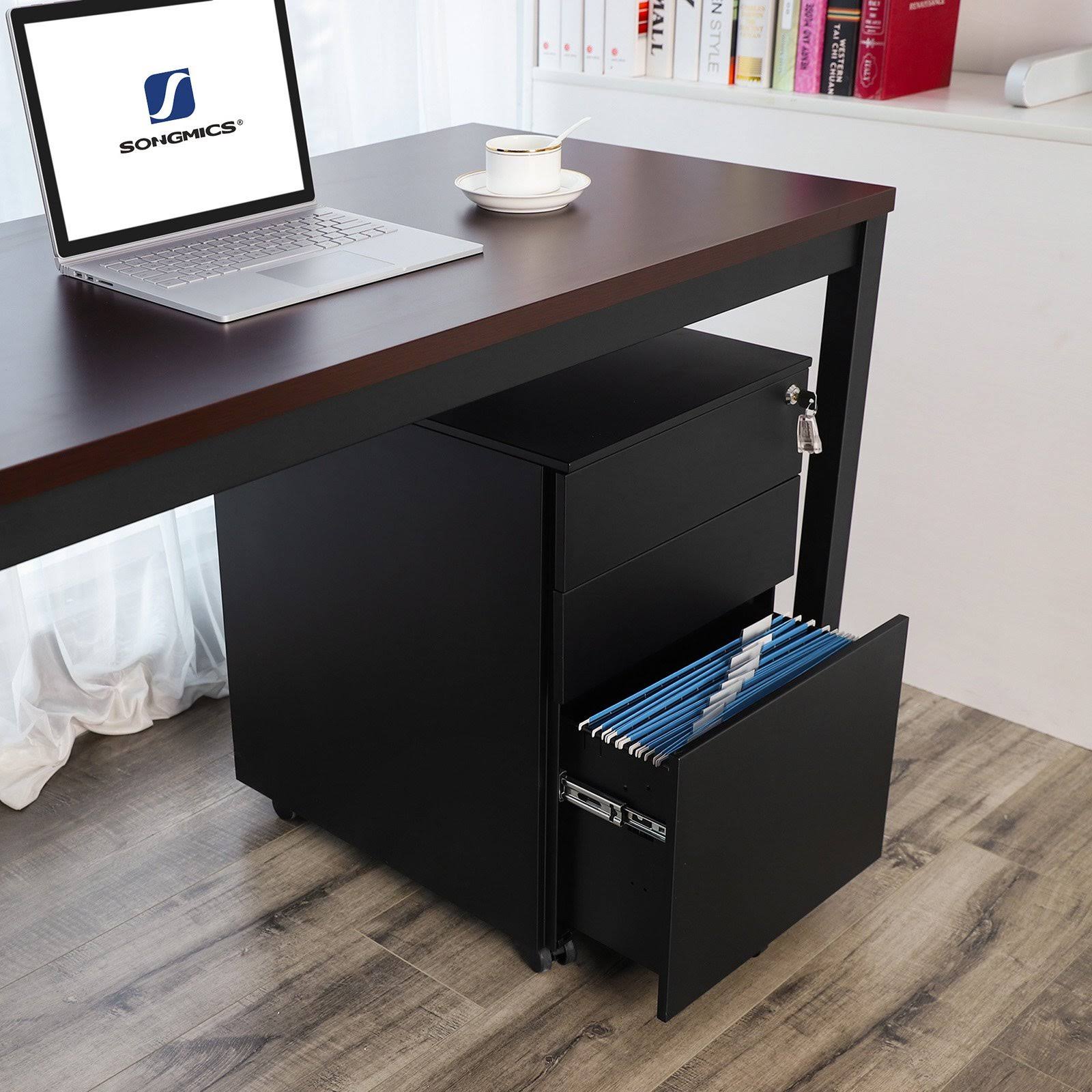 SONGMICS Steel File Cabinet 3 Drawer with Lock Mobile Pedestal Under Desk Fully Assembled Except Casters Black UOFC60BK