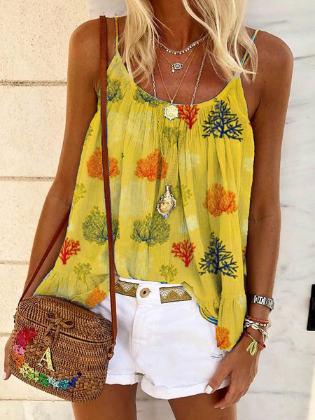 Yellow V Neck Boho Cotton Vests
