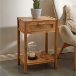 Modern Minimalism Nightstand End Table w/ Woven Pattern Drawer & Shelf Storage