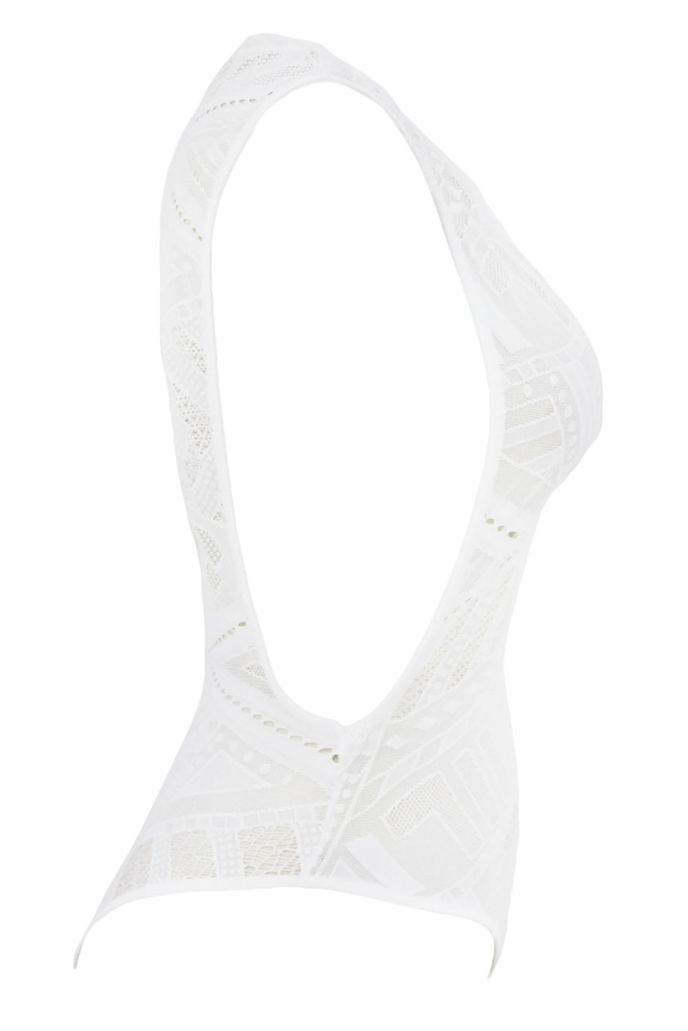 White Open Arm Crotchless Asymmetric Hollow-out Pattern Teddy