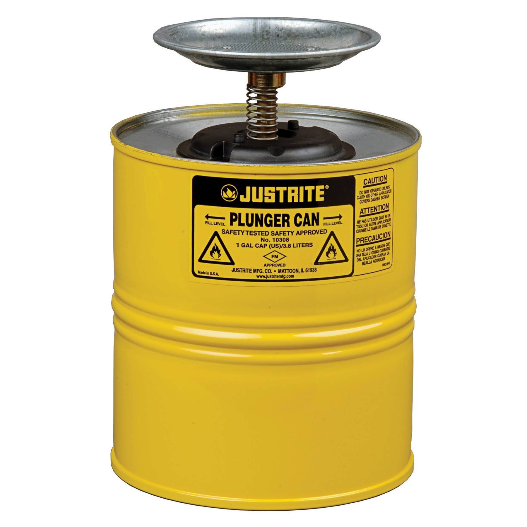 Justrite 10318 Steel Plunger Can, 1 Gallon, Yellow