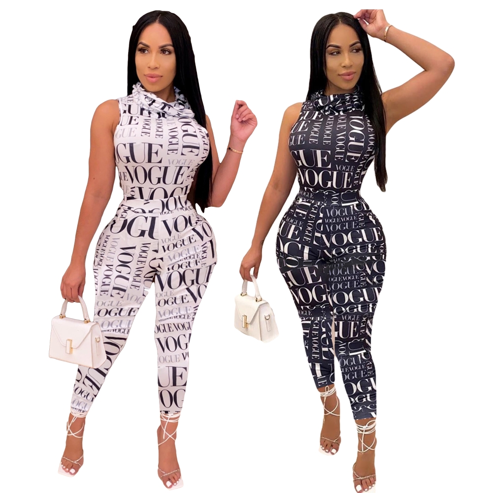 Print Black Sexy Two Piece Bodycon Pants Set