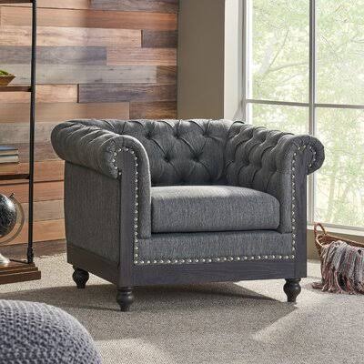 Malibu 39x22 Wide Tufted Polyester Chesterfield Chair Charlton Home Fabric: Charcoal