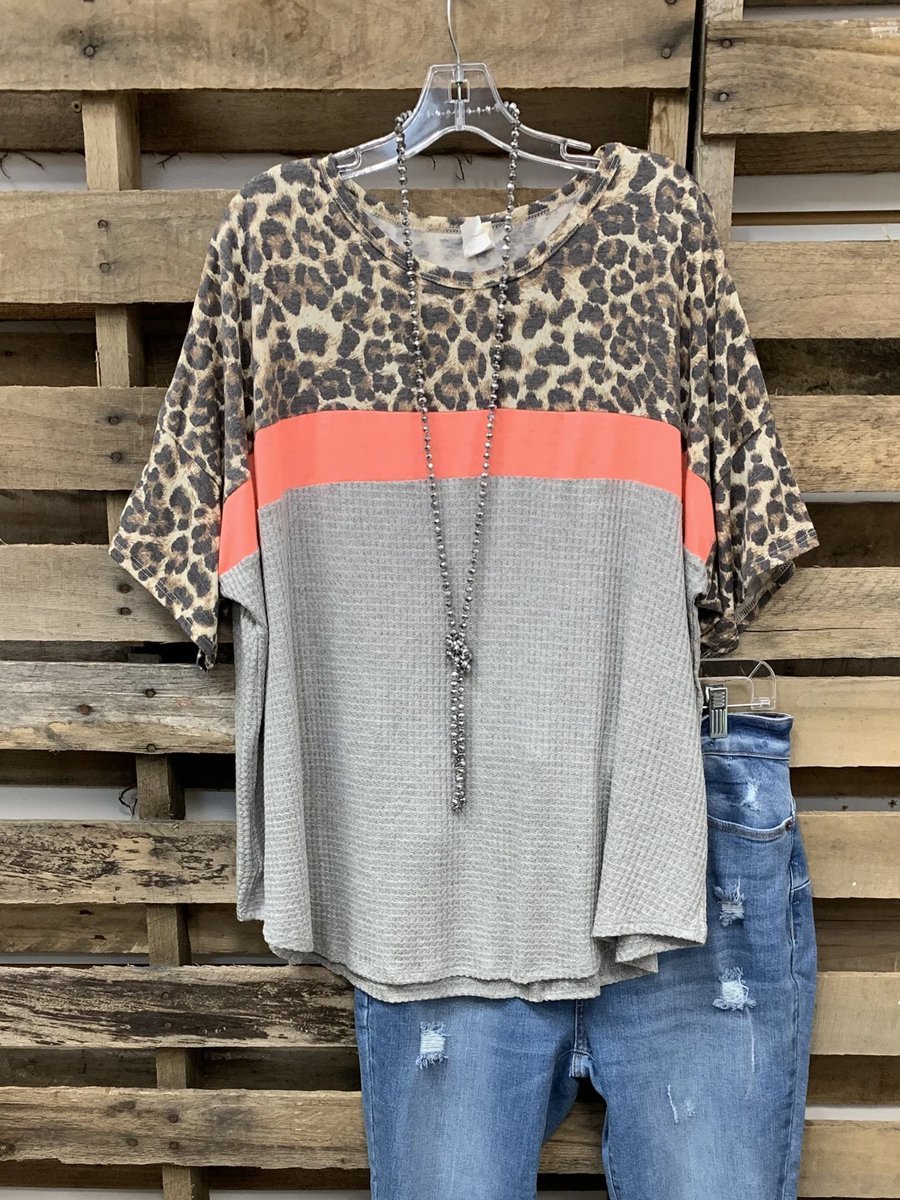 Gray Short Sleeve Cotton-Blend Crew Neck Shirt & Top