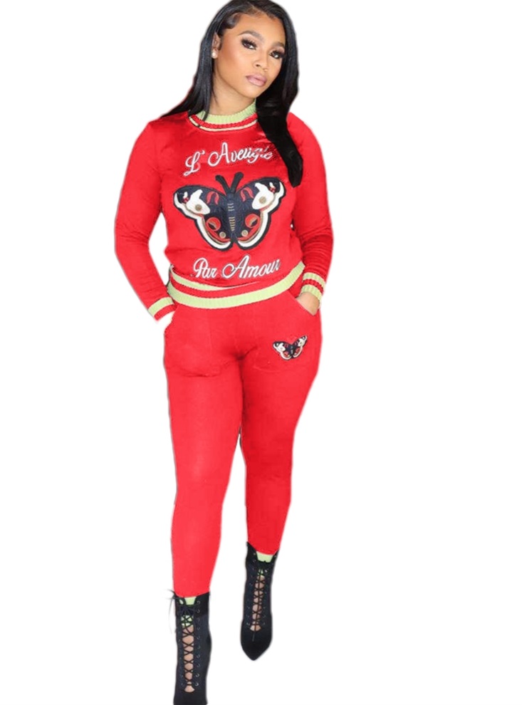 Print Round Neck Long Sleeve Shirt and Pants Set