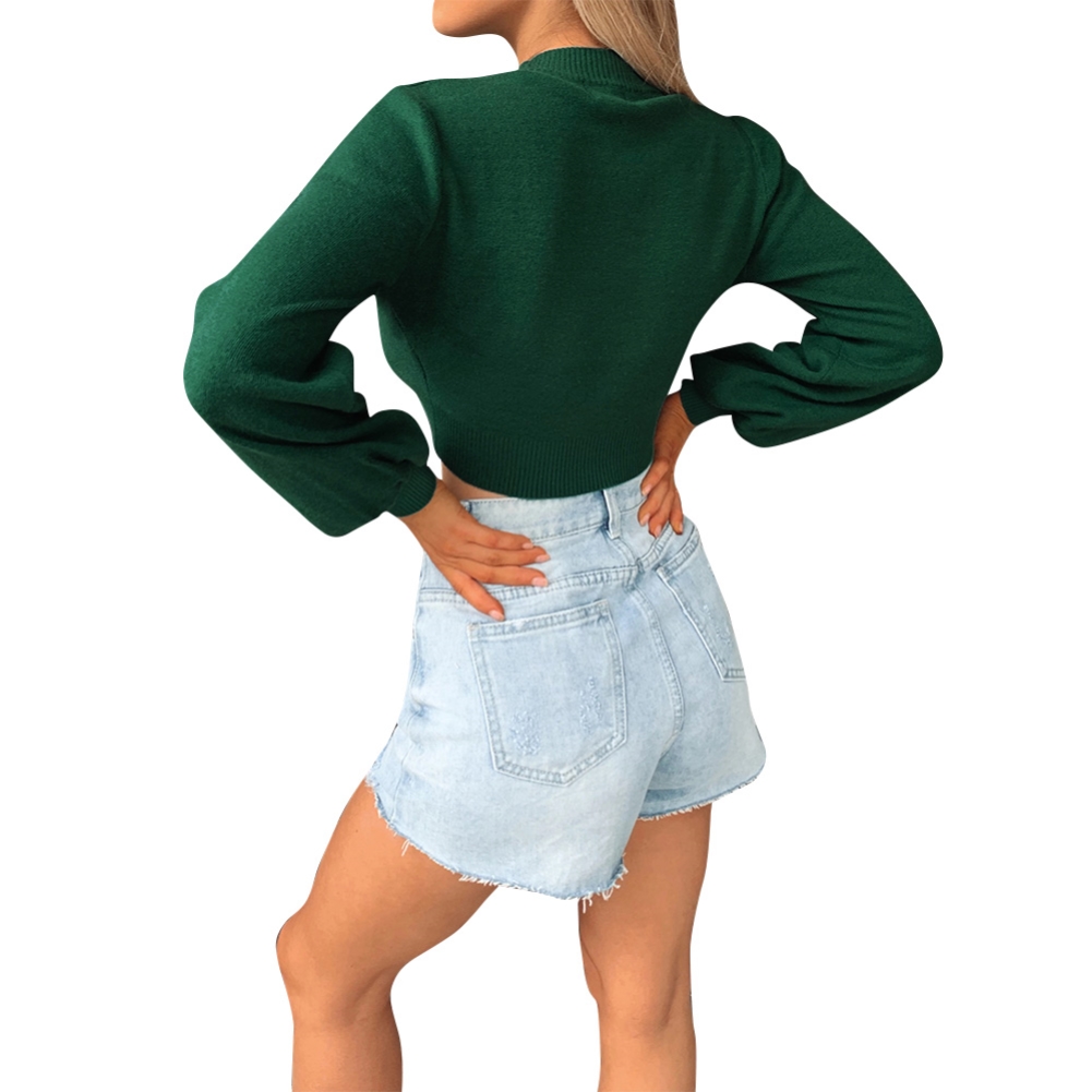 Autumn Knitted Plain Crop Top with Pop Sleeves