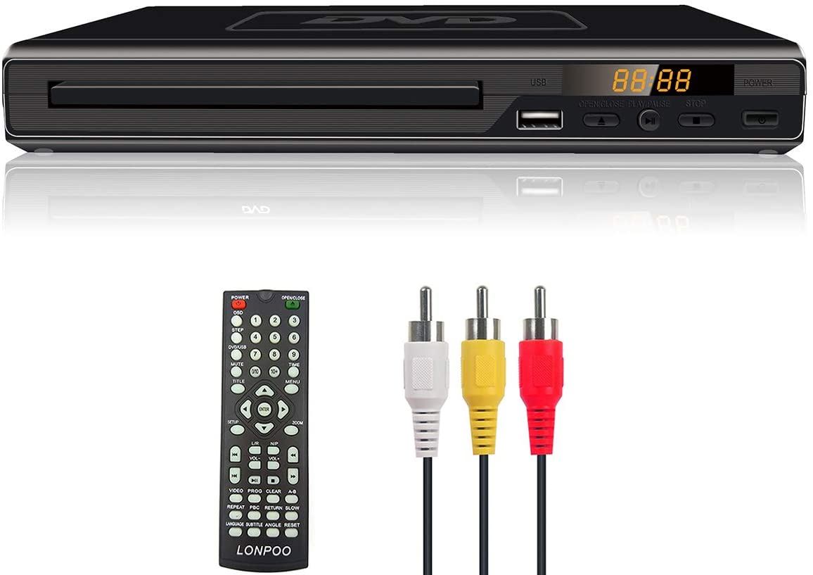 Compact DVD Player for TV, LONPOO Region Free DVD CD Discs Player, White