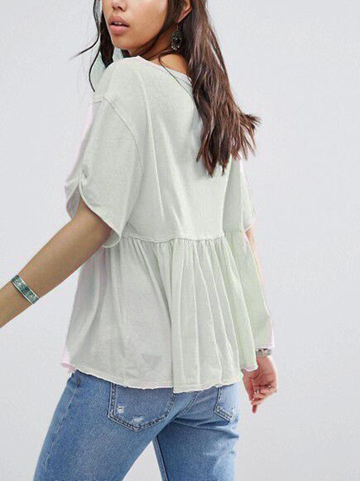 Gray Short Sleeve Crew Neck Shirts & Tops