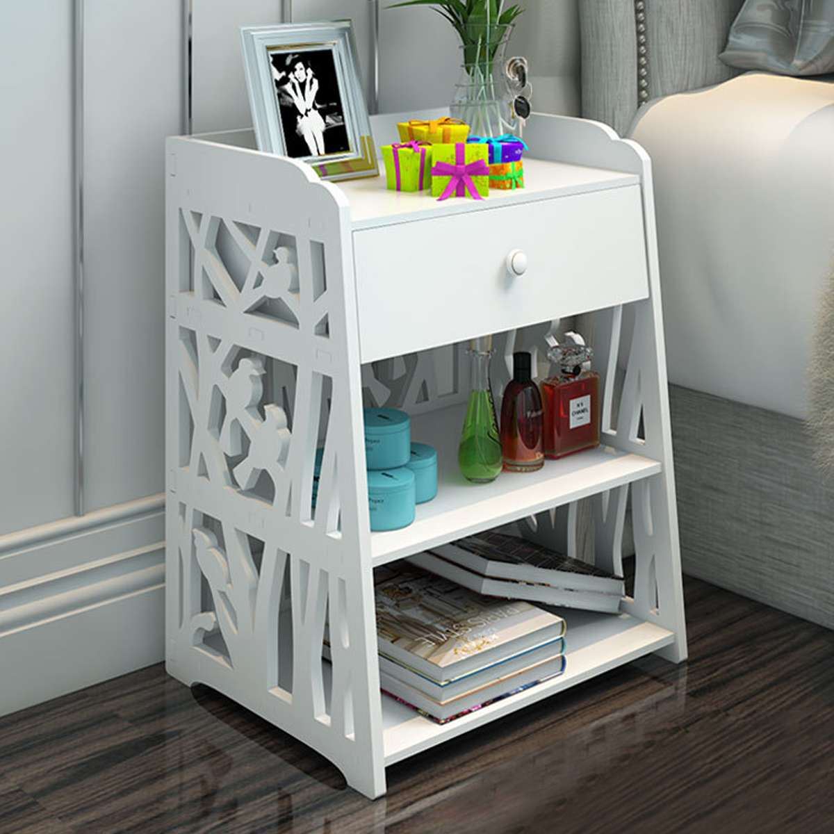 Bedroom Bedside Nightstands Two Drawers Storage Table Rack Night Table Cabinet Locker Organizer
