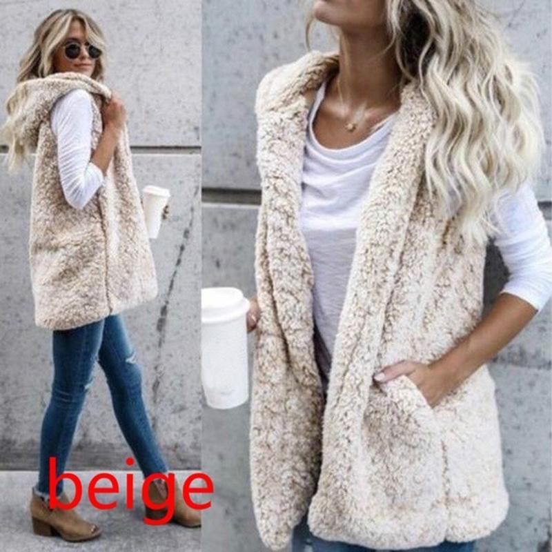 Fluffy Sleeveless Hoodie Vest Coat