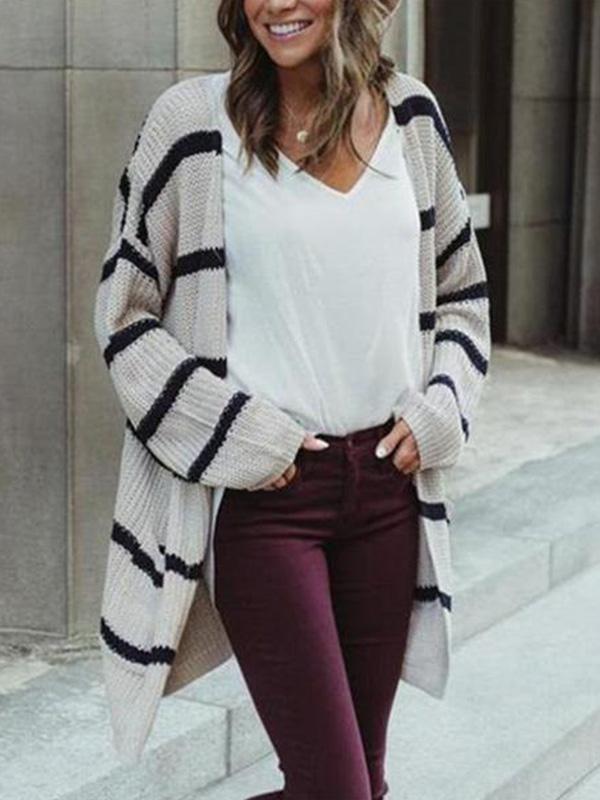 Medium Long Striped Loose Cardigan
